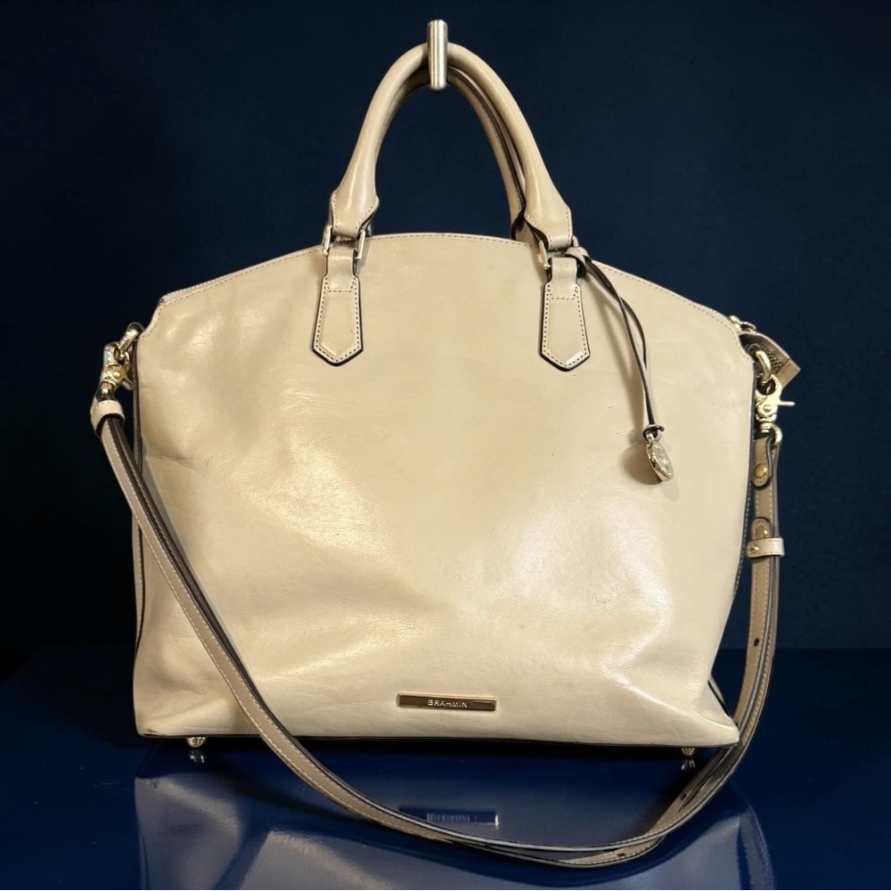 Brahmin Large Smooth Leather Duxbury Satchel/Shoulder Bag in Sand Topsail - Picture 2 of 11